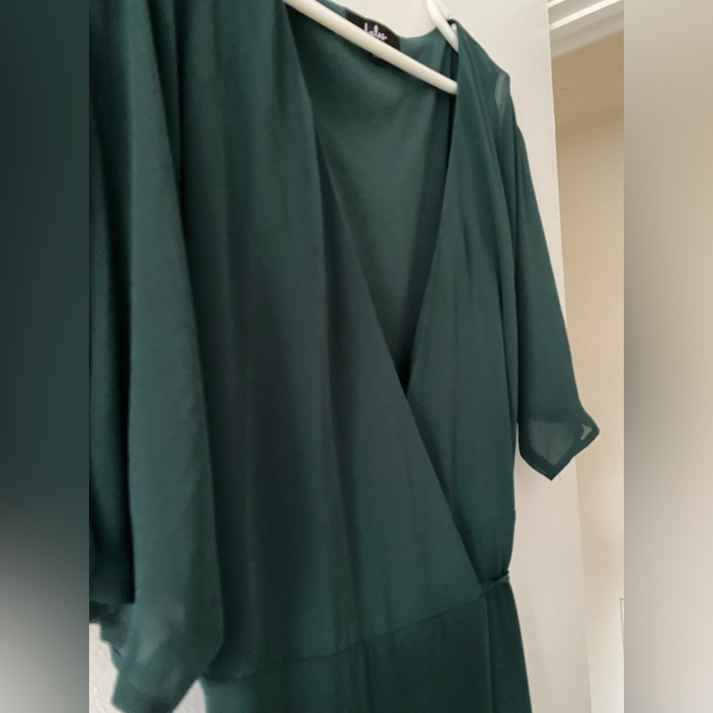 Romantic Energy Emerald Green Flutter Sleeve Maxi Wrap Dress - Picture 7 of 11